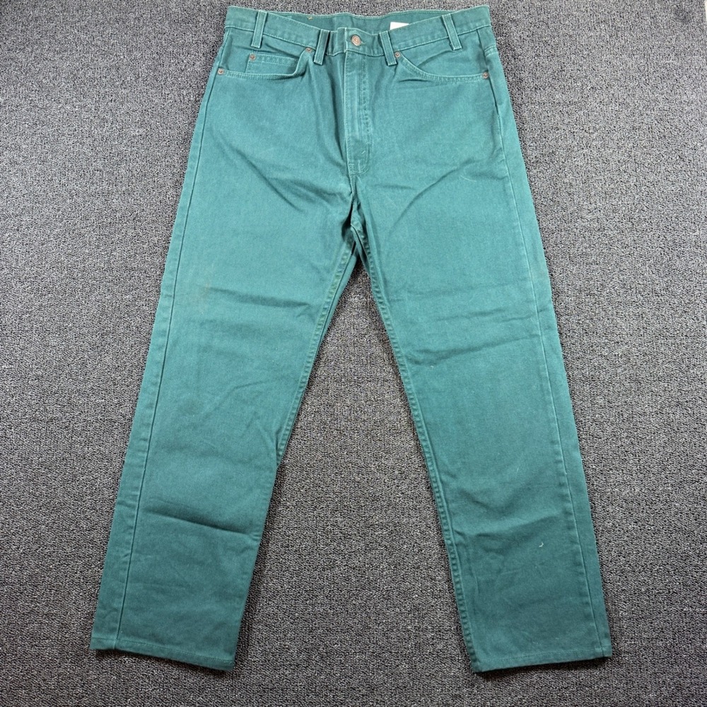 Vintage Levi's 505 Regular Straight Orange Tab Jeans Men's 36x30 Green USA 90s